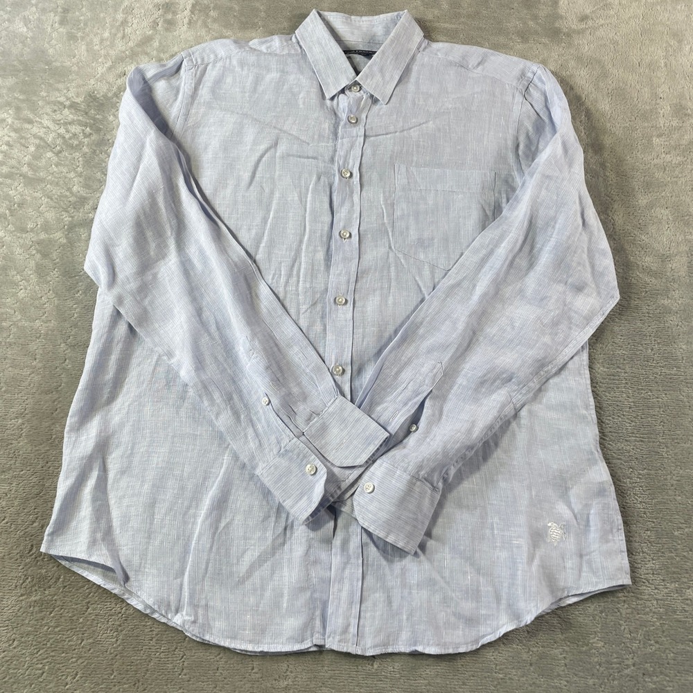 Vilebrequin Flax Linen Shirt Mens XL Light Blue Summer Resort Beach Luxury
